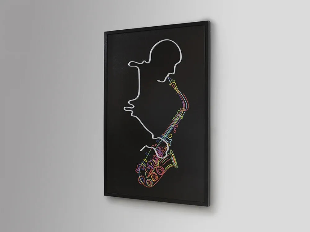 Tablou cu led din Panza/MDF Multicolor L80xH120cm Saxofón