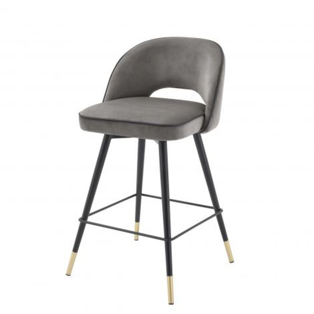 Set 2 scaune de insula rotative tapitat cu Catifea Gri cu picioare din Metal Negru/Auriu H93xL51xA52cm Cliff