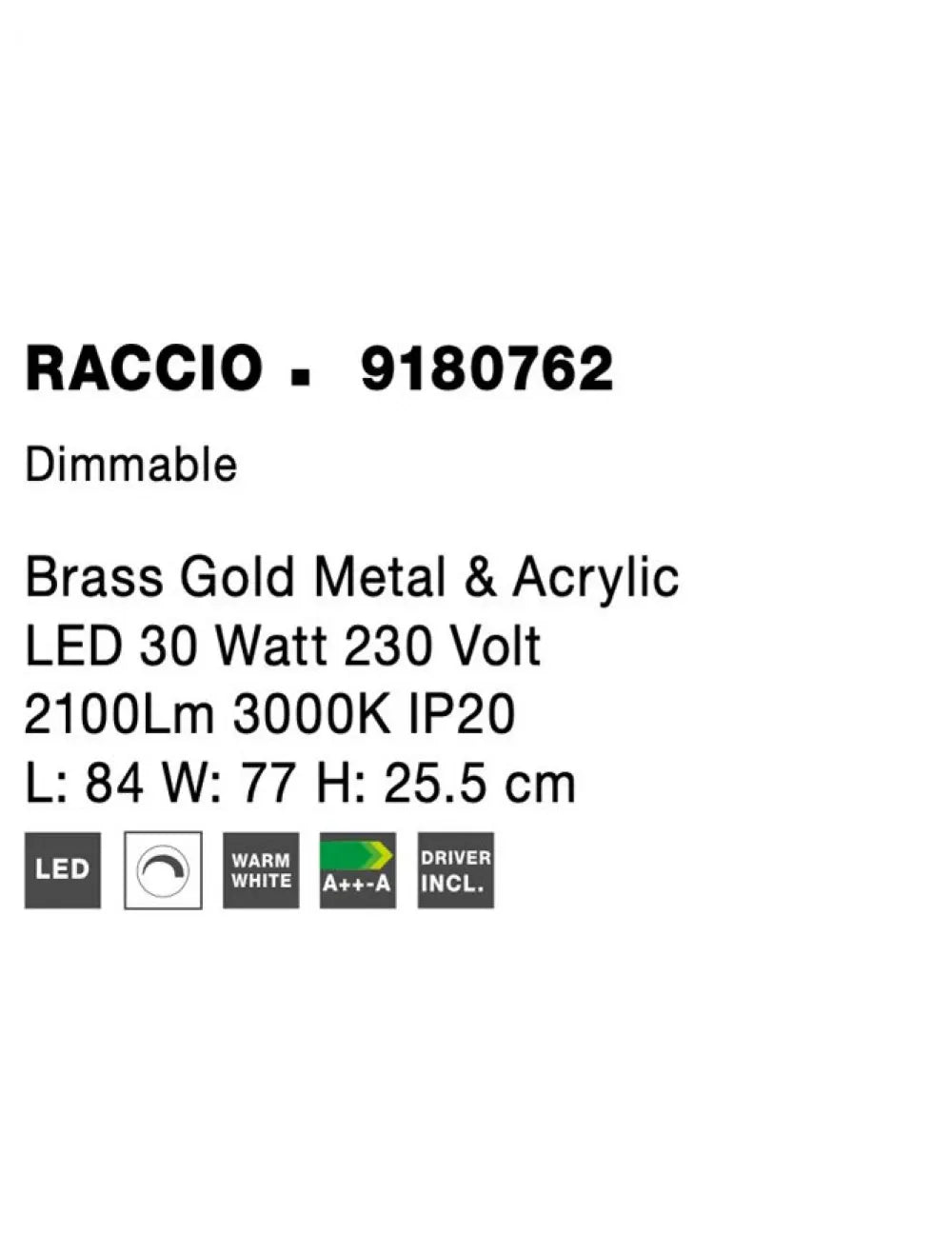 Plafoniera structura din Metal Auriu si abajur din Acrilic Alb H25.5xL84cm IP20 32W 2304lm 3000k RACCIO