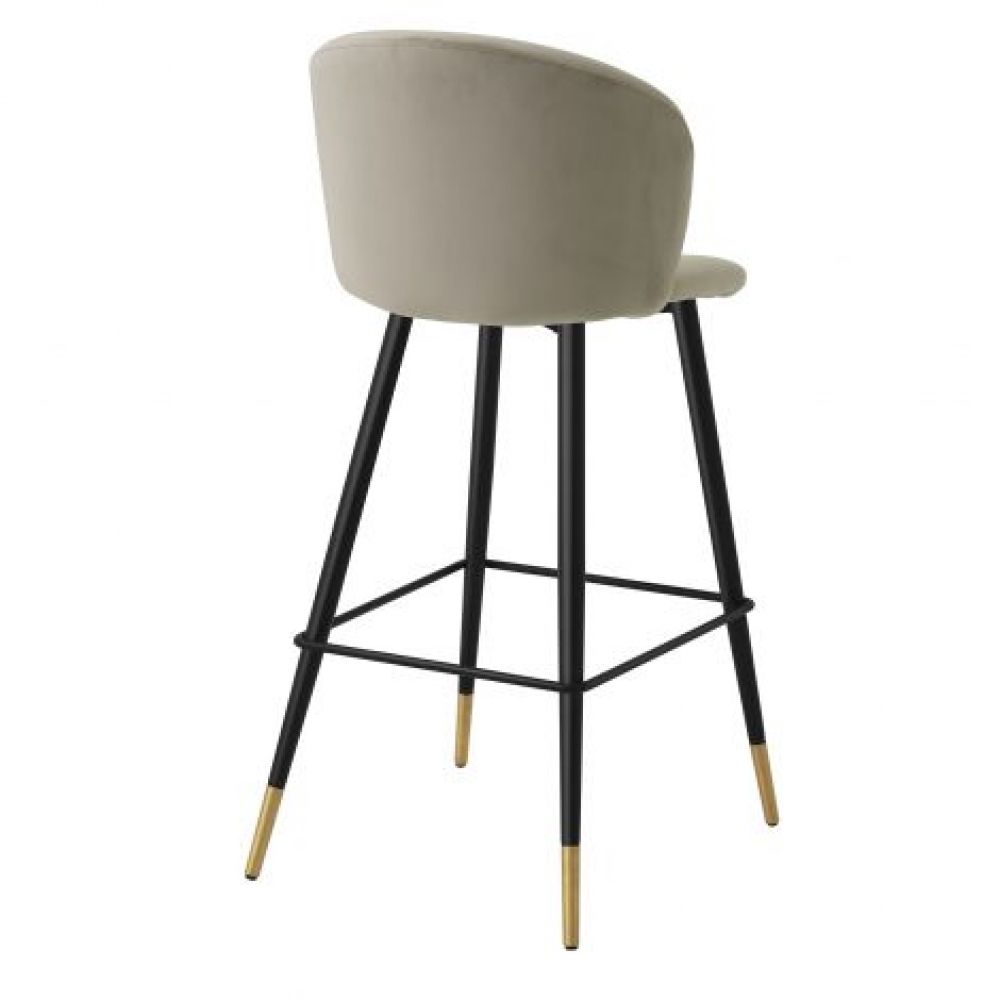 Scaun de bar tapitat cu Catifea Bej cu picioare din Metal Negru/Auriu H102xL51xA54cm Volante