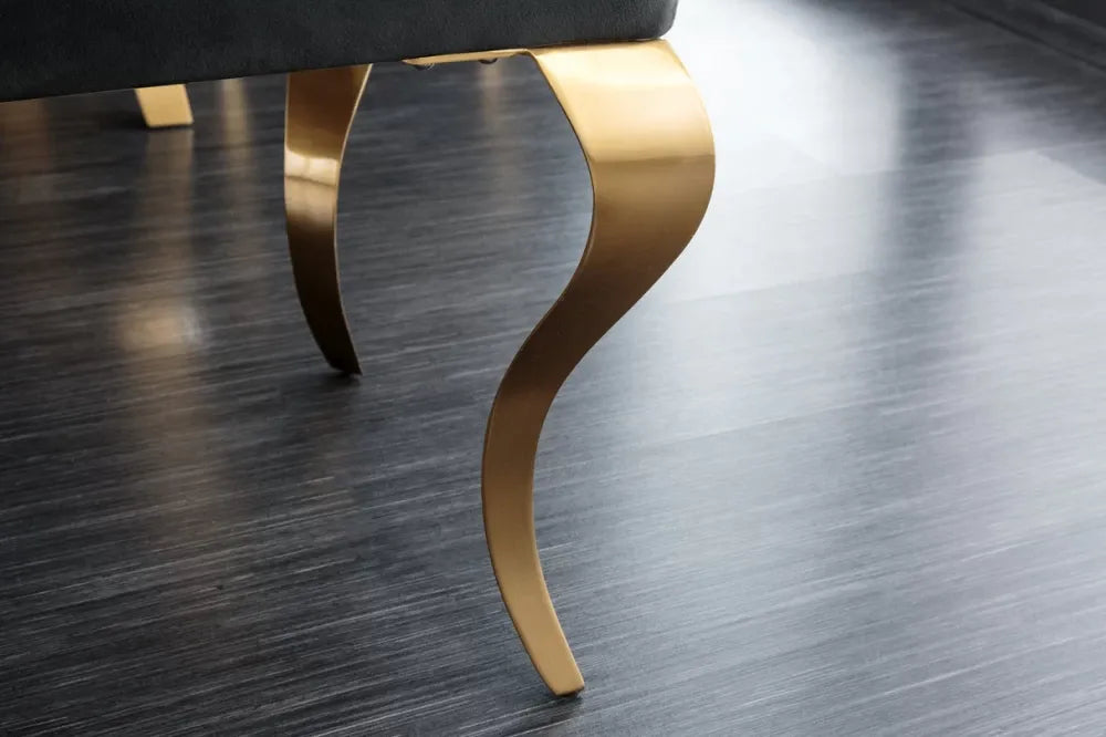Bancheta din Otel inoxidabil Auriu si Catifea Negru H50xL172cm Modern Barock