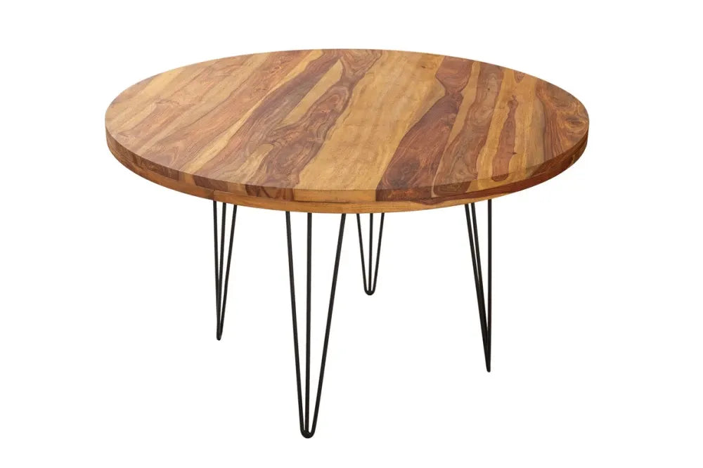 Masa rotunda din Lemn de sheesham Maro si Metal Negru D120xH76cm Makassar