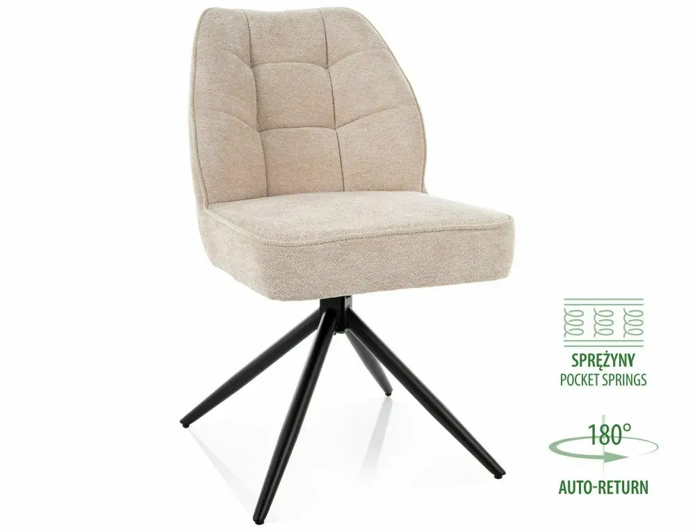 Set 2 Scaune rotative din Stofa Bej si Metal Negru H83xL49xA63cm John