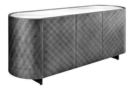 Comoda din Ceramica/MDF Alb/Gri si Metal Negru L150xH75cm REFLECTION