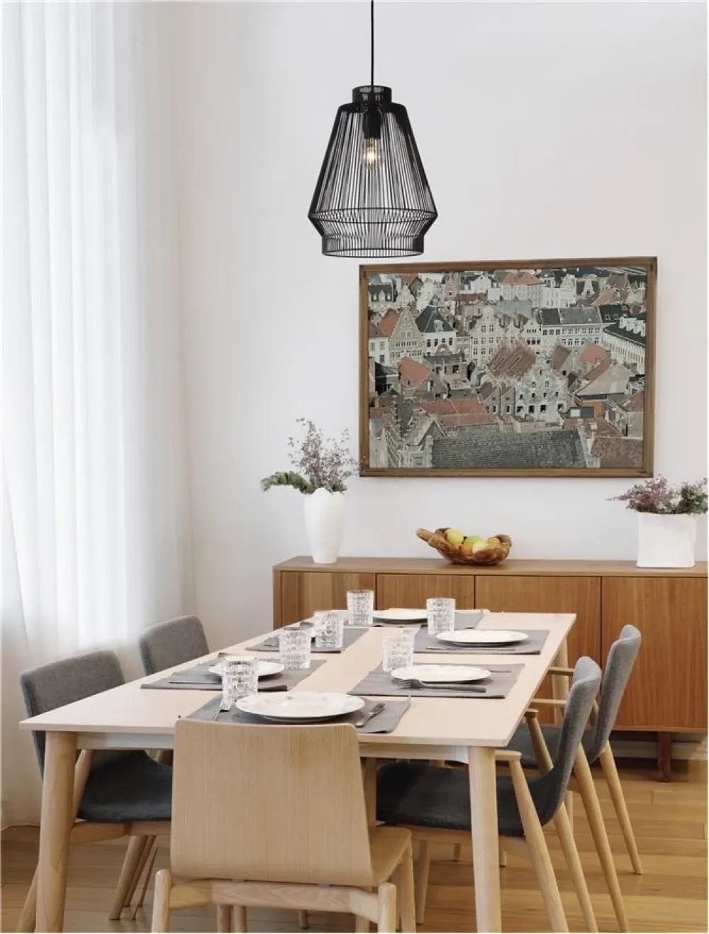 Pendul structura din Aluminiu Negru si abajur din Aluminiu Negru H185xL27.5cm IP20 BREDO