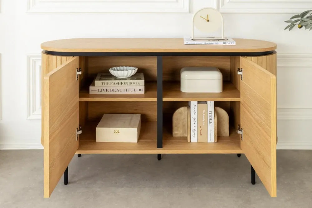 Comoda din MDF/Furnir de stejar Maro si Metal Negru L120xH76cm ATELIER