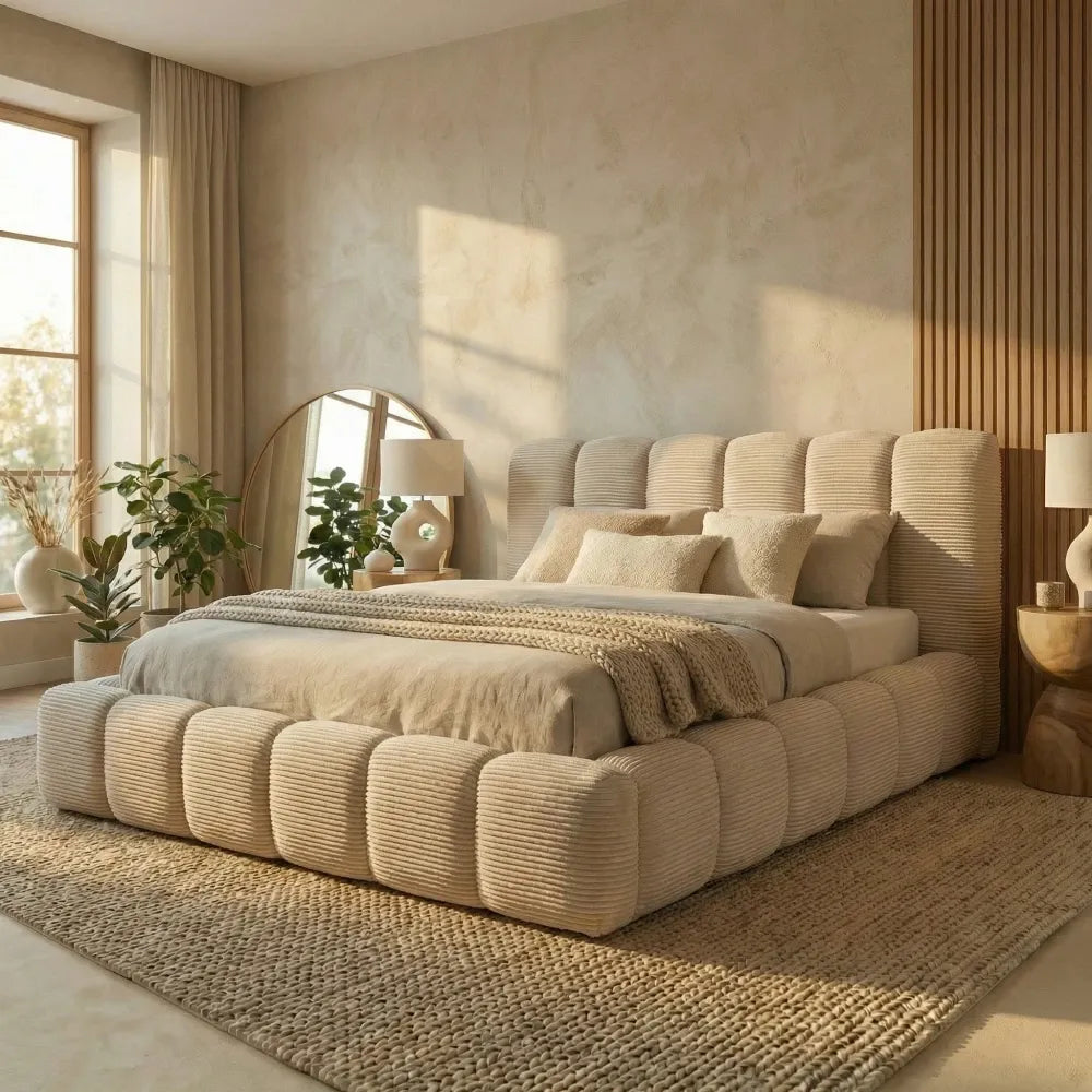 Pat tapitat cu material raiat Crem 180 x 200 Dallas slim