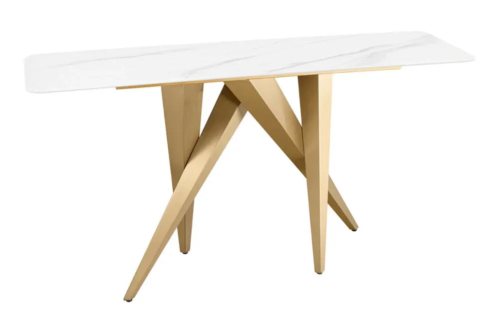 Consola din Ceramica Alb cu efect de marmura si Metal Auriu L140xH75cm ART LIVING