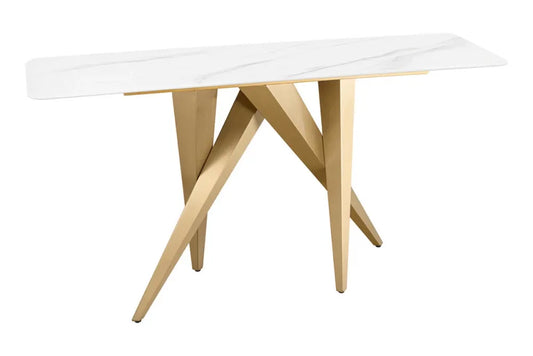 Consola din Ceramica Alb cu efect de marmura si Metal Auriu L140xH75cm ART LIVING
