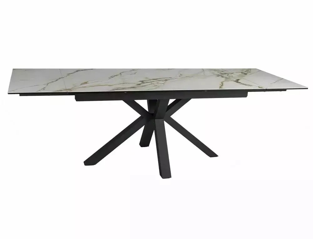 Masa Extensibila de 12 persoane din Sticla securizata+Ceramica Alb amber bianco si Metal Negru mat L160-240xH76cm Columbus