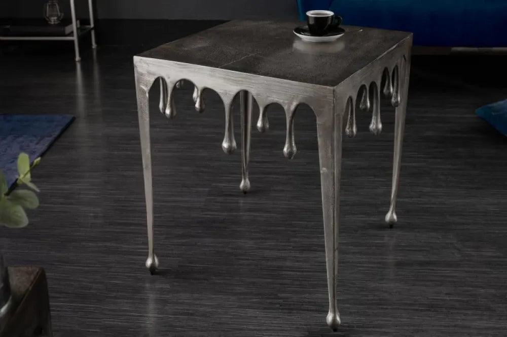 Masuta laterala Patrata din Metal Argintiu L46xH50cm Liquid L