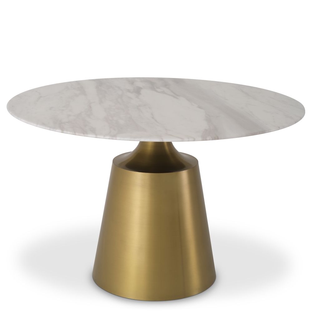 Masa Rotunda Nathan Eichholtz din Marmura si Otel inoxidabil Alb/Alama de 4 persoane D120xH77cm