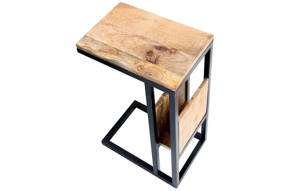 Masuta laterala din Lemn de mango Maro si Metal Negru L30xH60cm Concierge