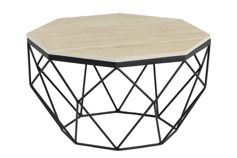 Masuta de cafea din Travertin Bej si Metal Negru L70xH38cm Diamond