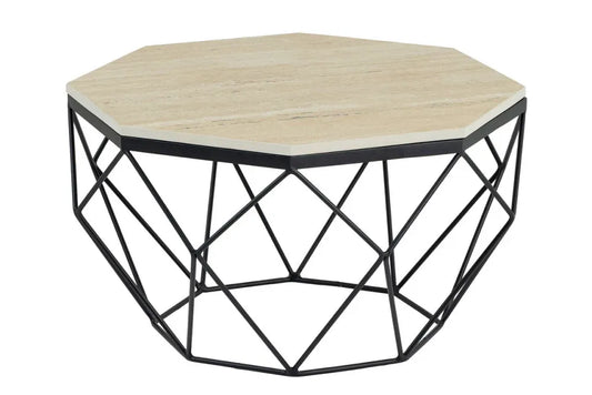 Masuta de cafea din Travertin Bej si Metal Negru L70xH38cm Diamond
