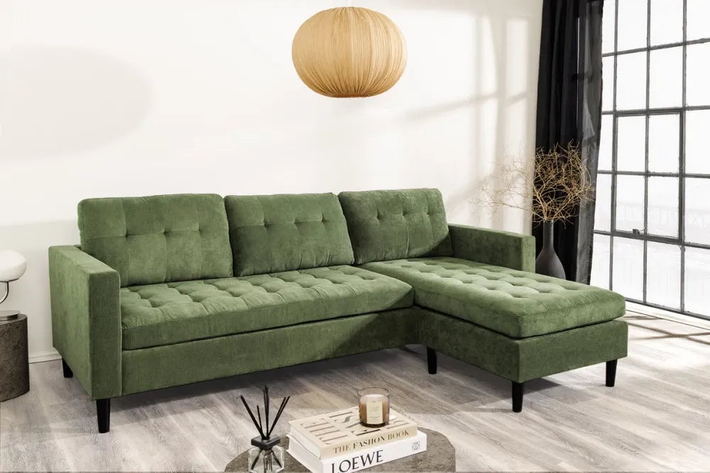 Coltar 3 locuri reversibil tapitat cu Catifea raiata Verde L220cm Stockholm