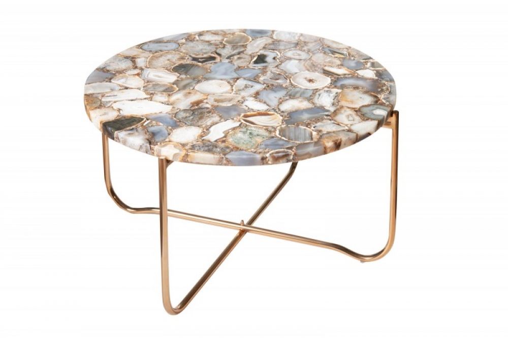 Masuta de cafea rotunda din Agata si Metal Multicolor/Auriu D62xH33cm Noble