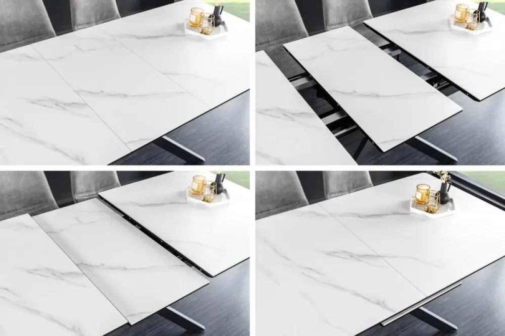 Masa extensibila Dreptunghiulara de 6-8 persoane din Ceramica Alb si Metal Negru L160-200xH76cm Alpine