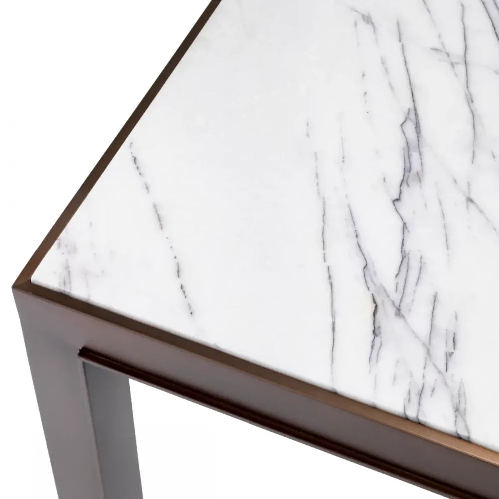 Masuta laterala Patrata din Otel inoxidabil Bronz si Marmura Alb L65xl65cm Tardieu Eichholtz