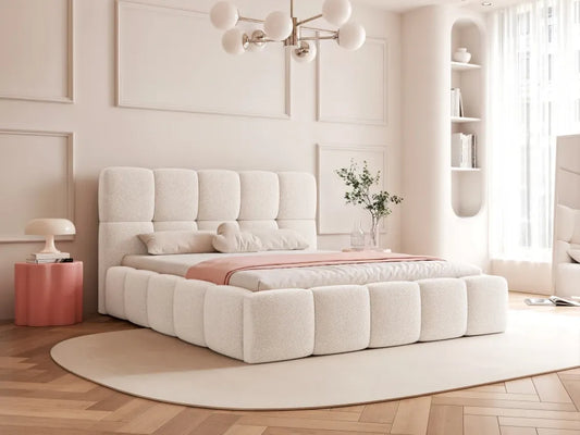 Pat 120 x 200 tapitat cu Stofa boucle Quelle Alb Livia