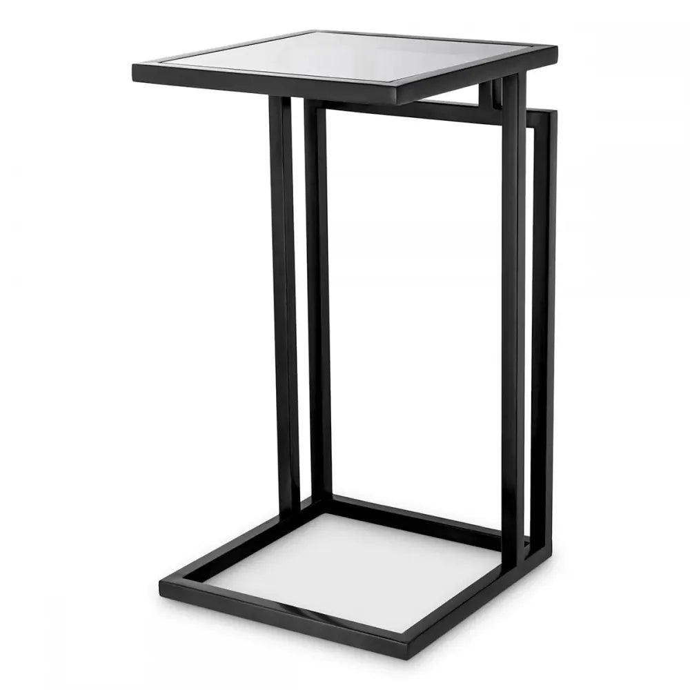 Masuta laterala Patrata din Otel inoxidabil Negru si Sticla Fumuriu L33xl33cm Marcus Eichholtz