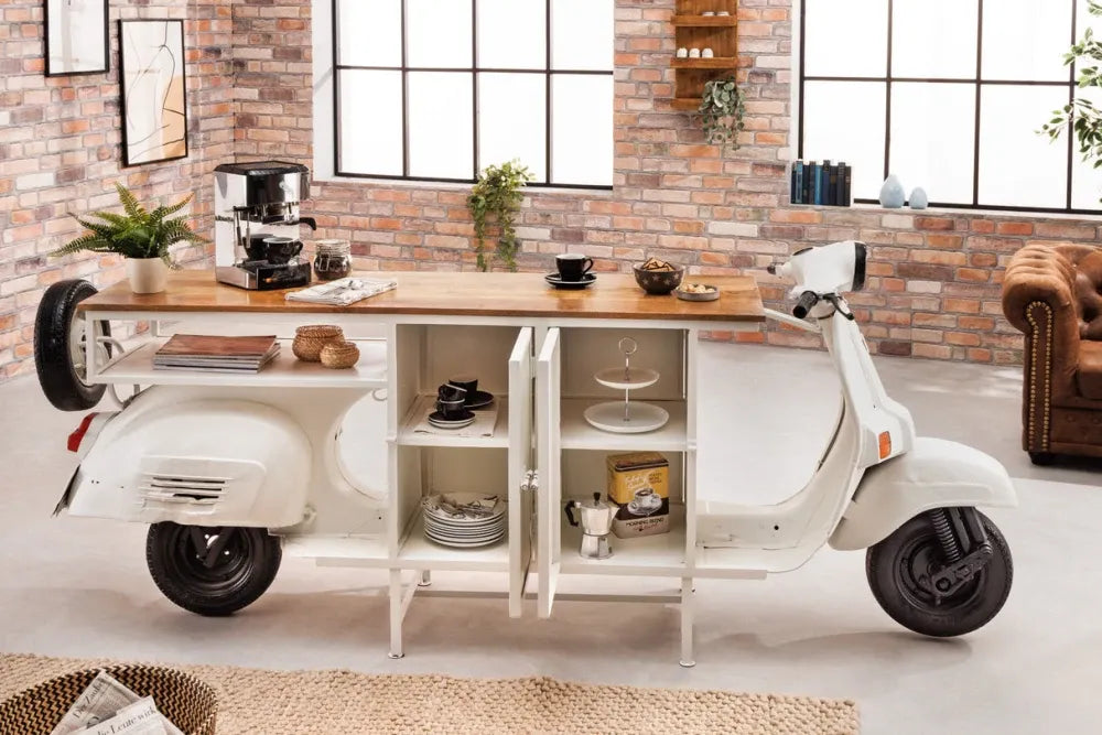 Dulap bar din Lemn de mango Maro si Metal Alb L250xH105cm SCOOTER