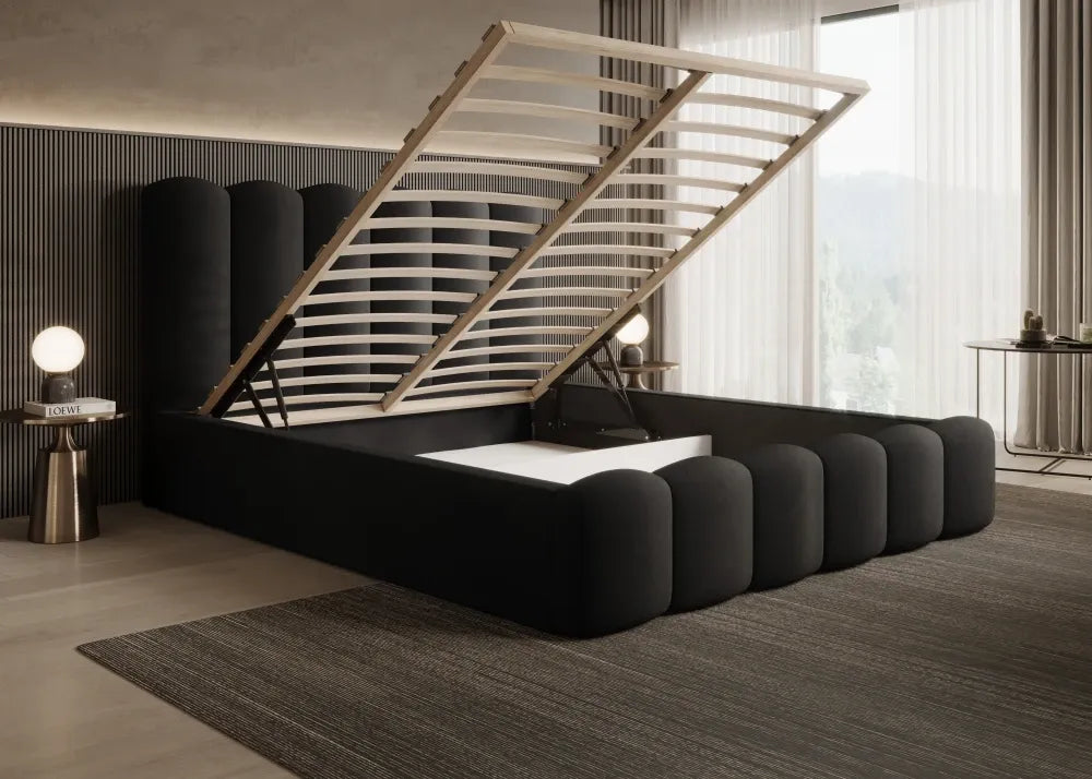 Pat 140 x 200 tapitat cu Catifea Magic velvet Negru Aveline