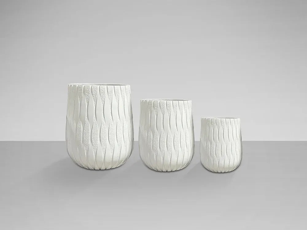 Set 3 ghivece decorative din Fibra de sticla/Rasina Alb D29/48/51xH36/48/60cm Jazmín