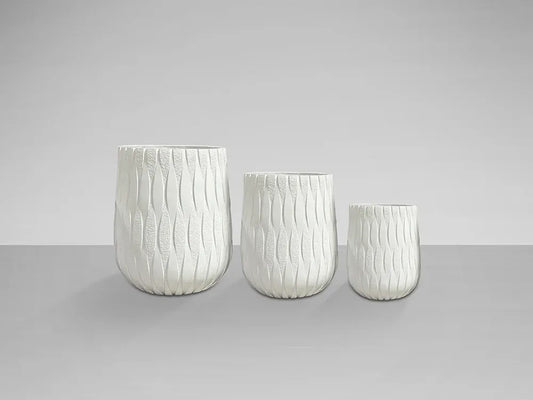 Set 3 ghivece decorative din Fibra de sticla/Rasina Alb D29/48/51xH36/48/60cm Jazmín