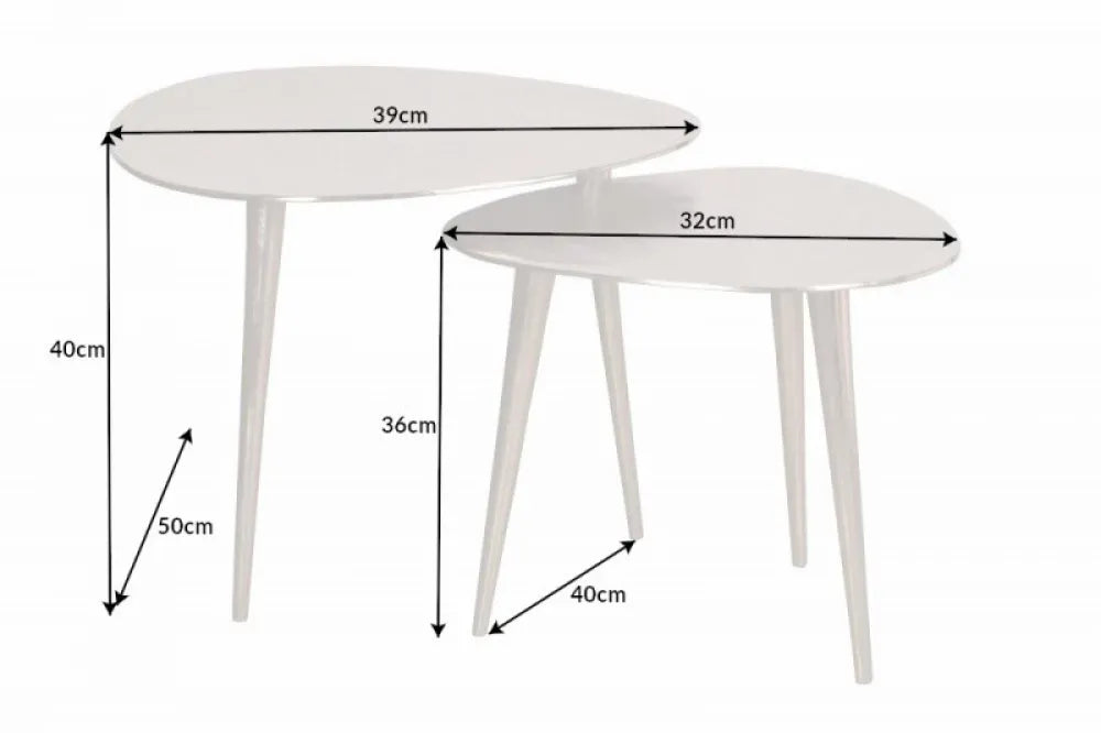 Set 2 masute de cafea Asimetrice din Metal Argintiu L32/39xH36/40cm Elements