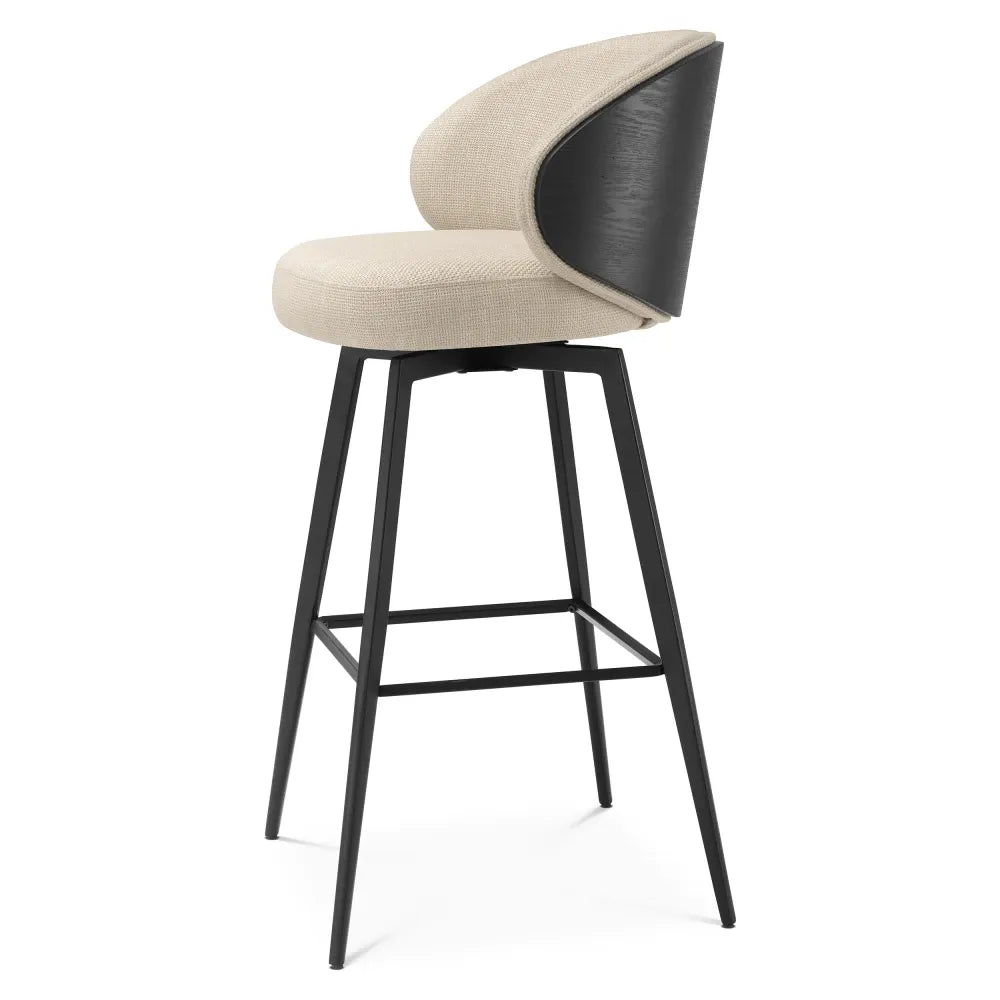 Scaun de bar rotativ tapitat cu Stofa Bej sand L57xA52xH102cm Camerota Eichholtz