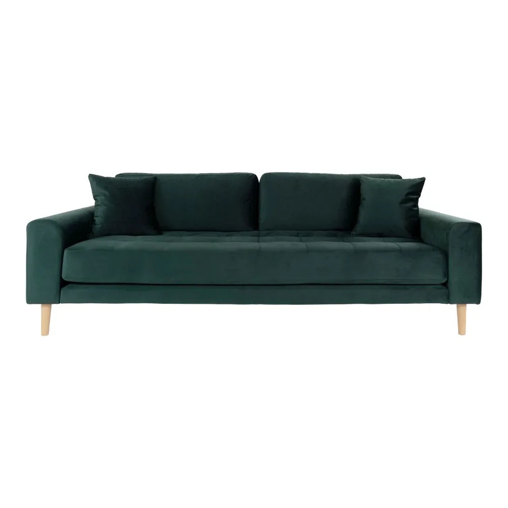 Canapea de 3 locuri cu picioare din lemn de fag maro tapitata cu Catifea Verde L210xH76cm Lido