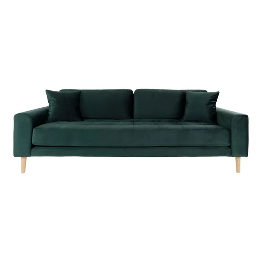 Canapea de 3 locuri cu picioare din lemn de fag maro tapitata cu Catifea Verde L210xH76cm Lido
