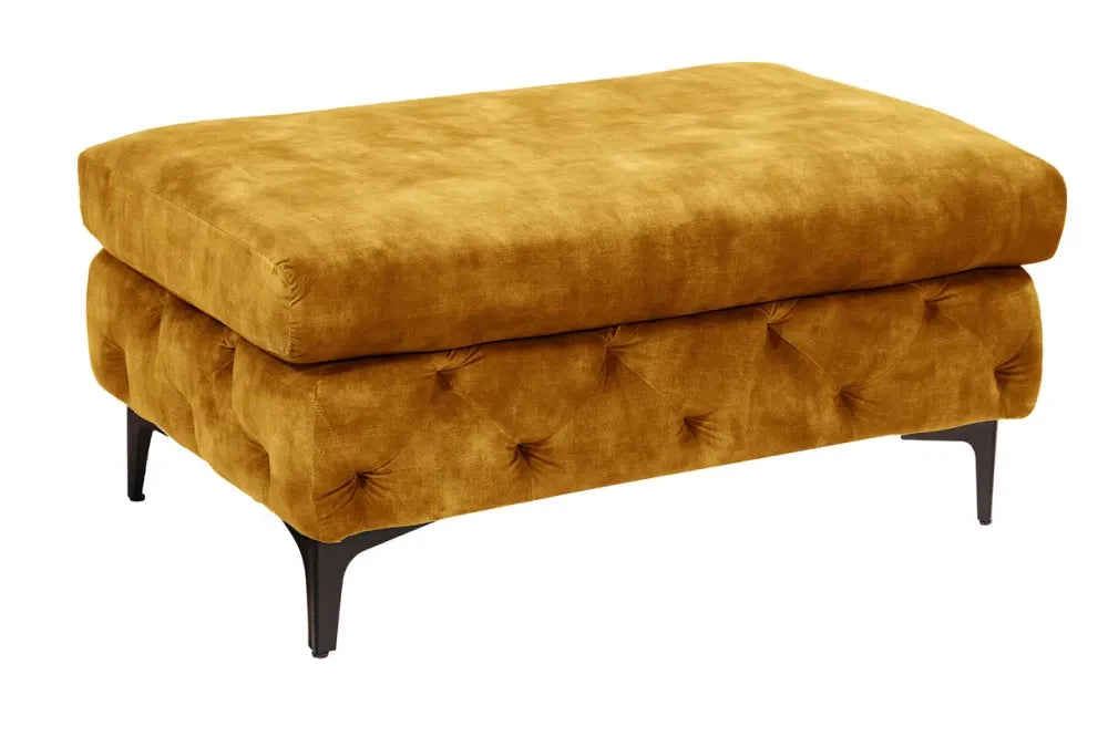 Puf din Metal Negru si Catifea Galben H45xL92cm Modern Barock