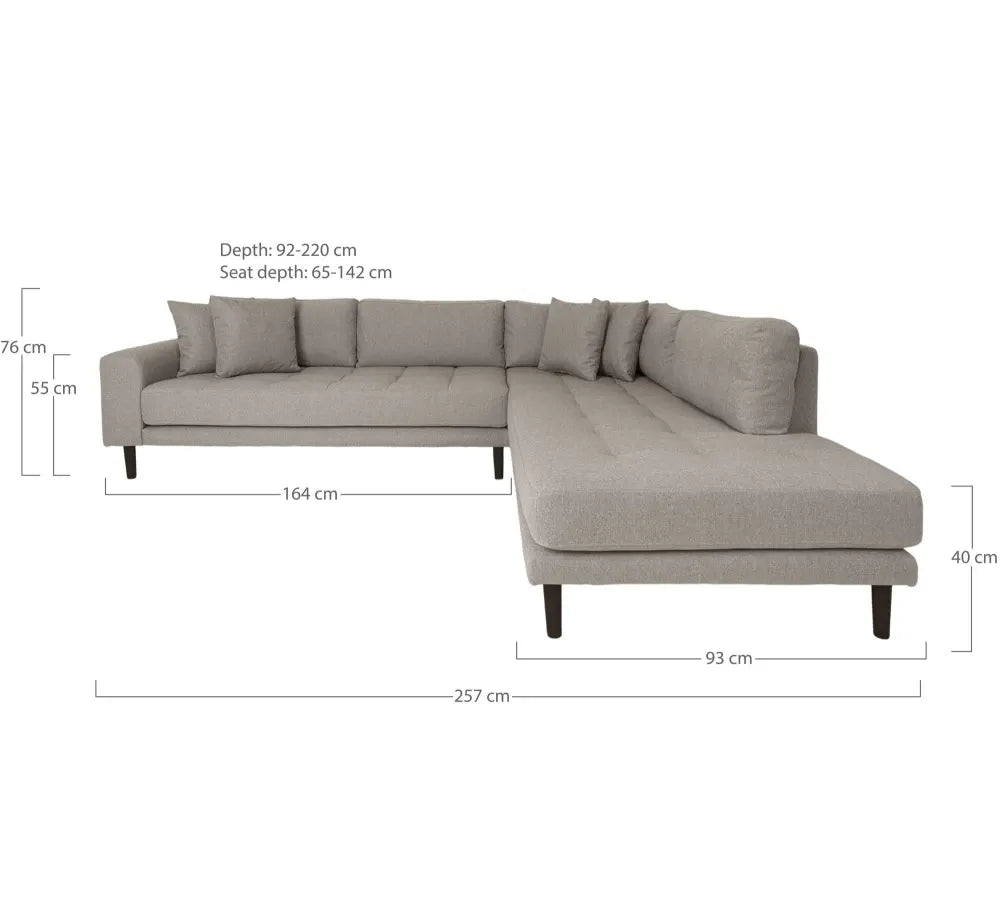 Coltar orientare dreapta cu picioare din Lemn de fag negru tapitat cu Stofa Bej L257xH76cm Lido