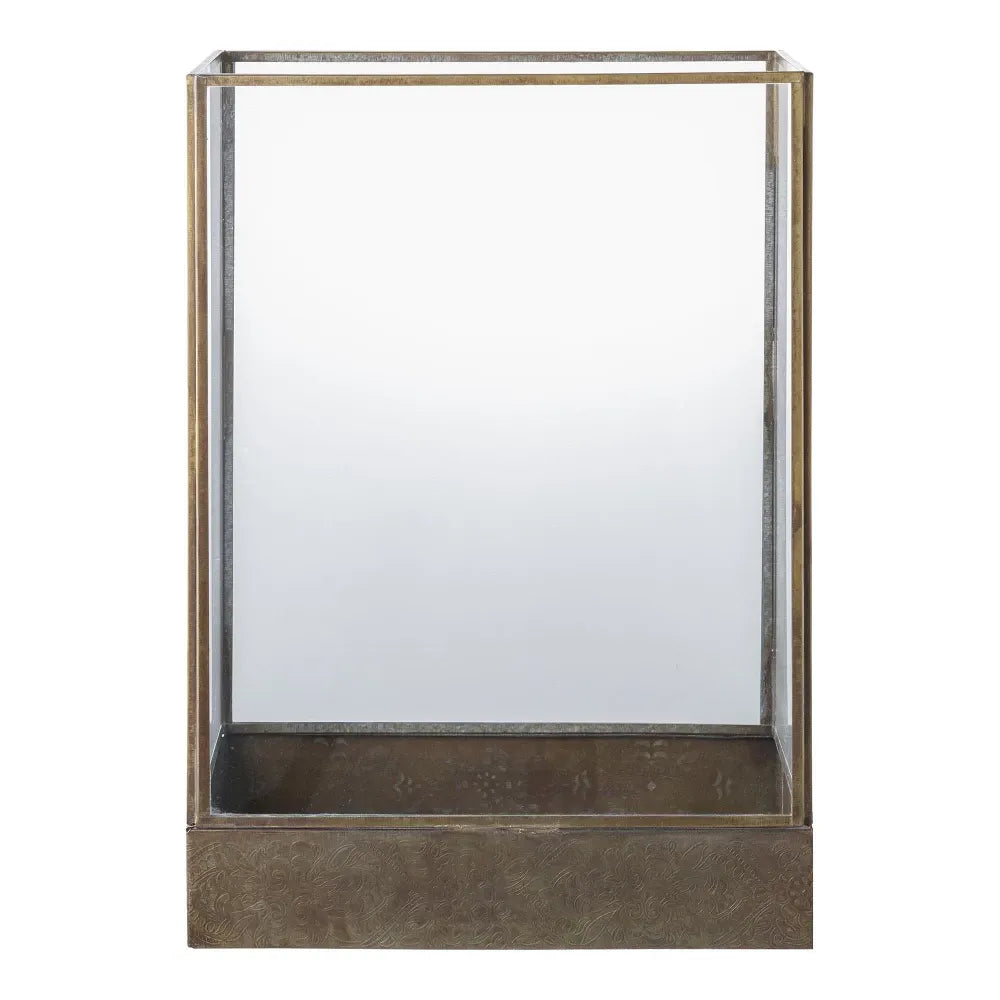 Suport lumanari din Metal/Sticla Alama antichizata/Transparent H36,5xL25cm Manali