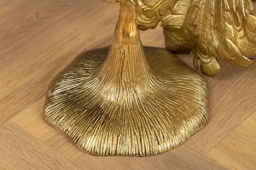 Masuta laterala din Marmura Alb si Metal Auriu L33xH75cm Wildlife peacock