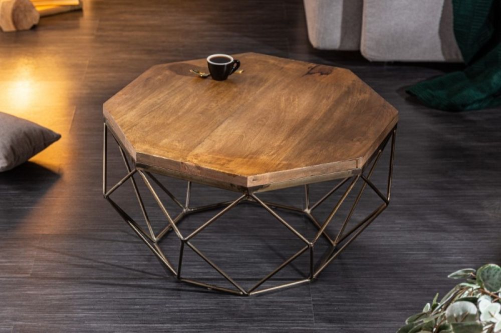 Masuta de cafea asimetrica din lemn masiv de mango si Metal Maro/Auriu L69xH38cm Diamond