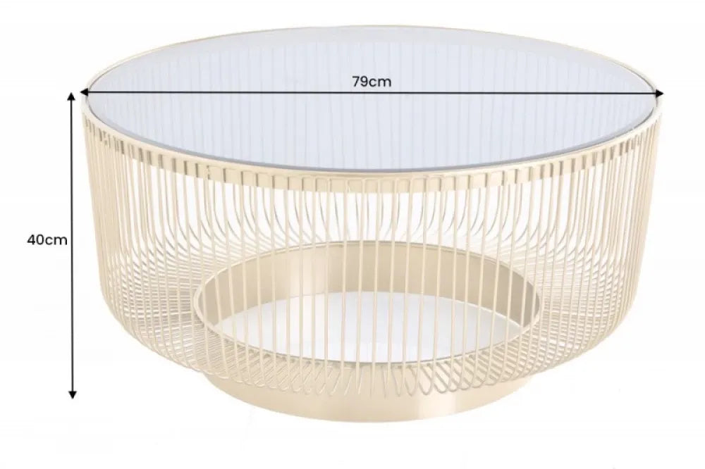 Masuta de cafea Rotunda din Sticla securizata Negru si Metal Auriu D79xH40cm Variation