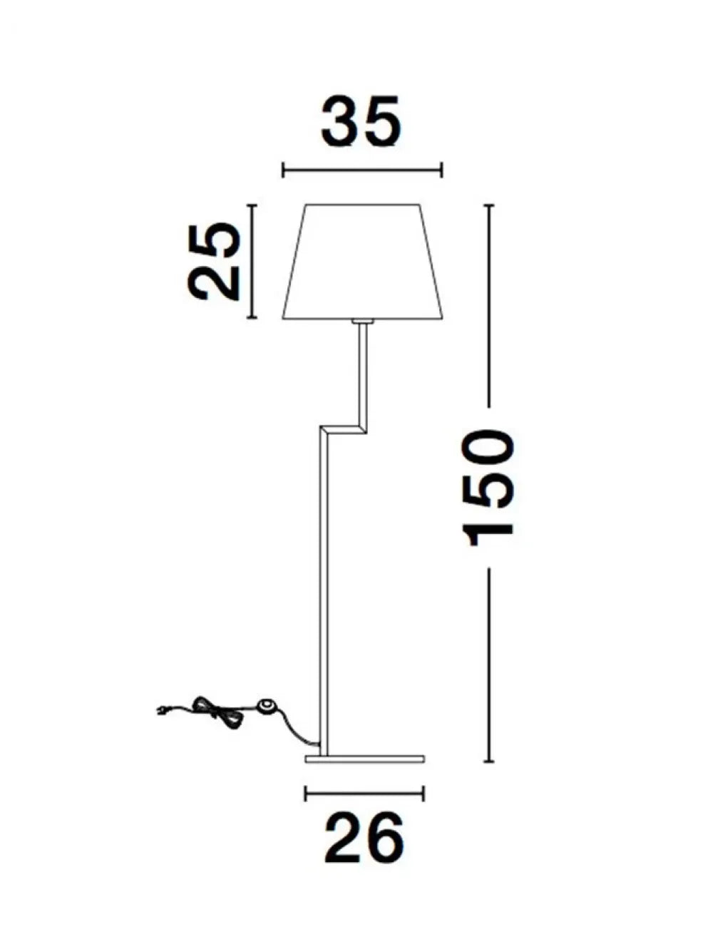Lampa de podea structura din Aluminiu Negru si abajur din Textil Alb H150xL35cm IP20 SAVONA