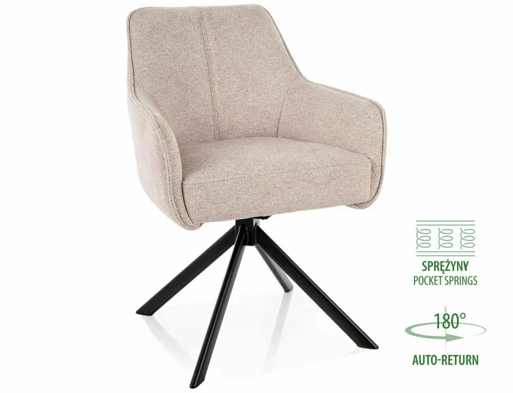 Scaun rotativ din Stofa Bej si Metal Negru H83xL55xA62cm Notti