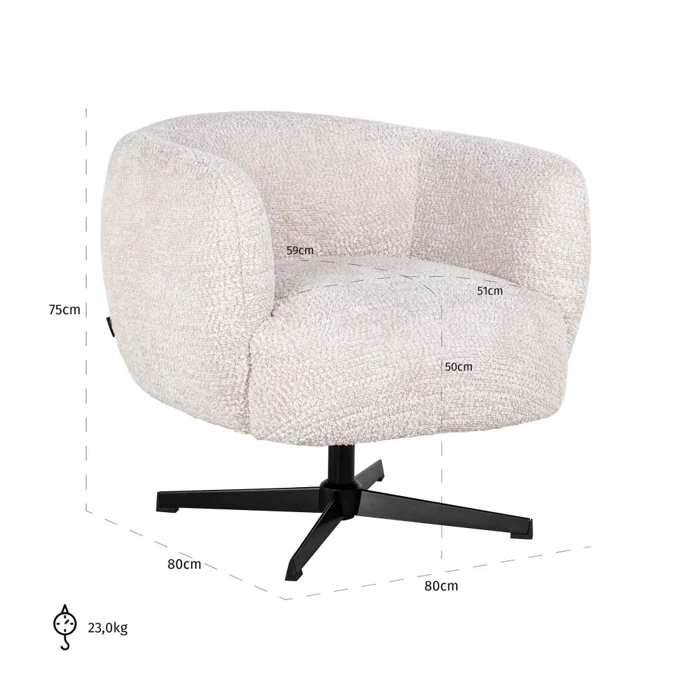 Fotoliu pivotant tapitat cu Stofa Be lovely Crem cu picioare din Metal Negru H75xL80xA80cm Estelle Richmond Interiors