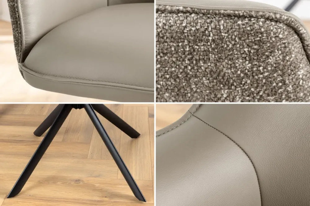 Set 2 scaune rotative tapitat cu Piele/Stofa Grej taupe si picioare din Metal Negru H87xL68xA68cm LE GRAND