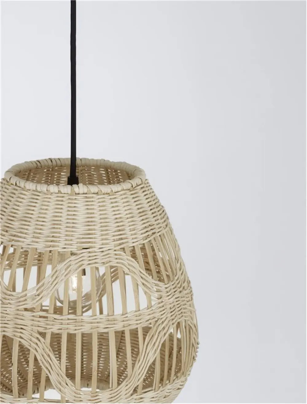 Pendul structura din Metal Negru si abajur din Ratan Bej H180xL27cm IP20 MARLO