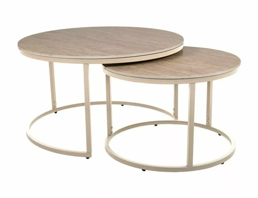 Set 2 masute de cafea din Metal Bej si Ceramica Bej mat D60/80xH40/45cm Ferrante K