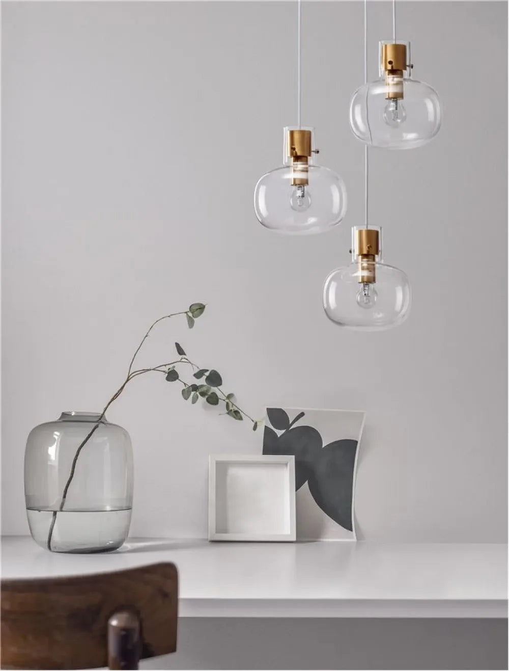 Lustra structura din Metal Alama si abajur din Sticla Transparent H178xL30cm IP20 CINZIA