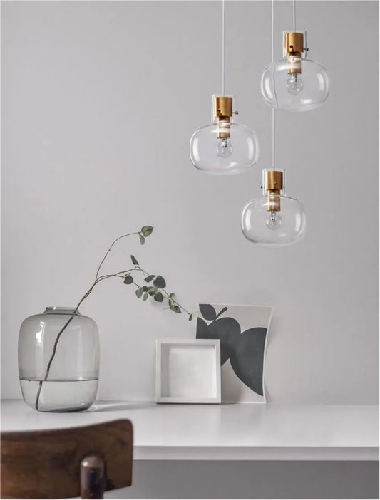 Lustra structura din Metal Alama si abajur din Sticla Transparent H178xL30cm IP20 CINZIA
