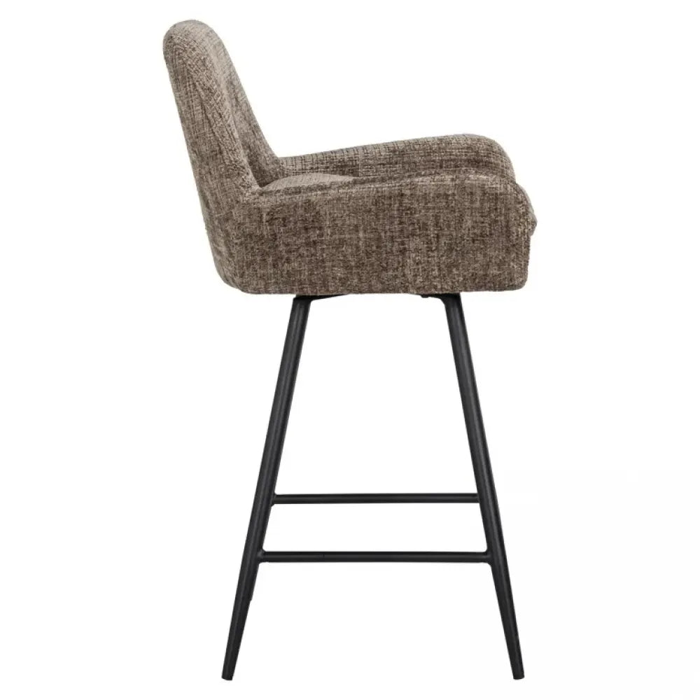 Scaun de insula tapitat cu Chenille Maro cu picioare din Metal Negru H91xL54xA53cm Linsey Richmond Interiors
