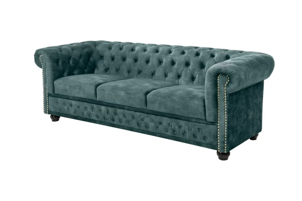 Canapea 3 locuri tapitat cu Catifea Turcoaz L205cm Chesterfield