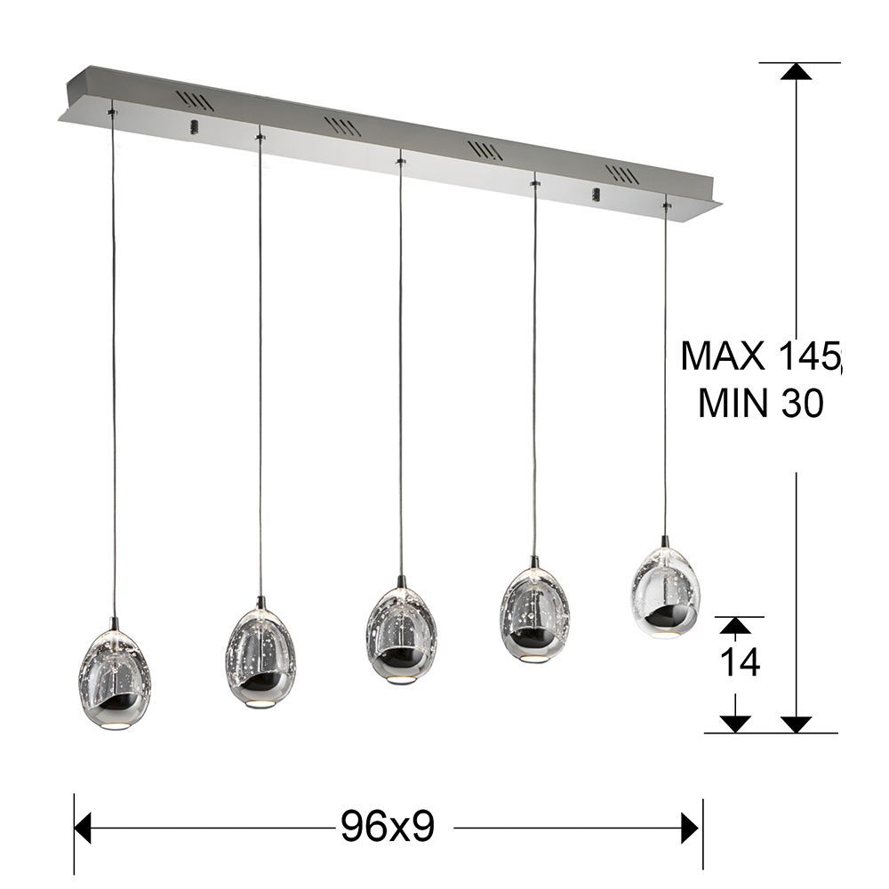 Lustra dreptunghiulara cu inaltime reglabila din Sticla Transparent cu LED  L96x9xH145cm Rocio